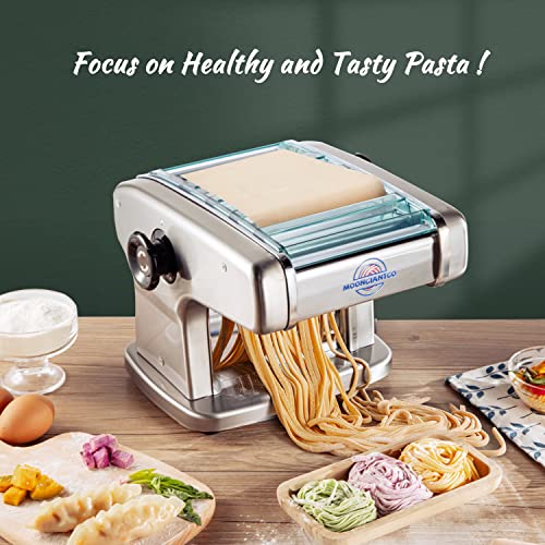 Moongiantgo Nudelmaschine Elektrische Edelstahl mit 9 Einstellbare Dicke 0,5-5mm Für Lasagne, Ravioli, Spaghetti und Tagliatelle (Nudelgröße: 2 mm, 2,5 mm, 4 mm, 9 mm)