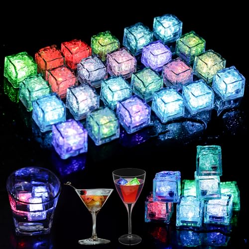 Lot de 24 glaçons LED : réutilisables Flash LED Ice Cube, glaçons lumineux avec lumière LED,...