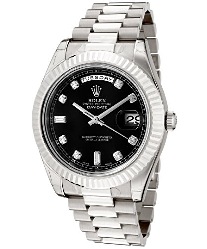 Rolex Men's Day-Date II Automatic White Diamond Black Dial President 18k Solid White
