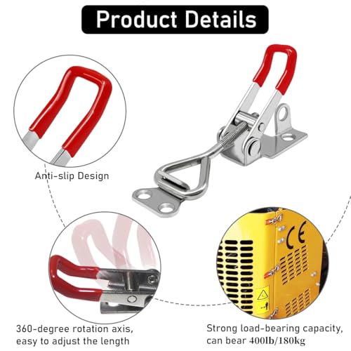 Image of 4pcs 4001 Toggle Latch Clamp with Lock Hole - 304 Stainless Steel Heavy Duty Latch, 400Lbs Holding Capacity, Adjustable Quick Release Pull Latch
