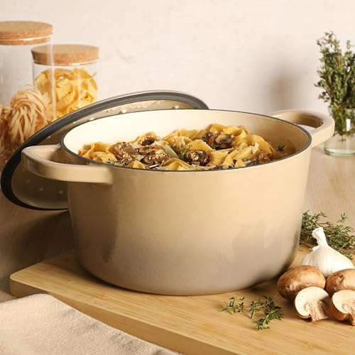 Image of Crock-Pot Artisan 7-Quart Enameled Cast Iron Dutch Oven Pot with Lid, Round, Gradient Taupe, Oven Safe Cookware
