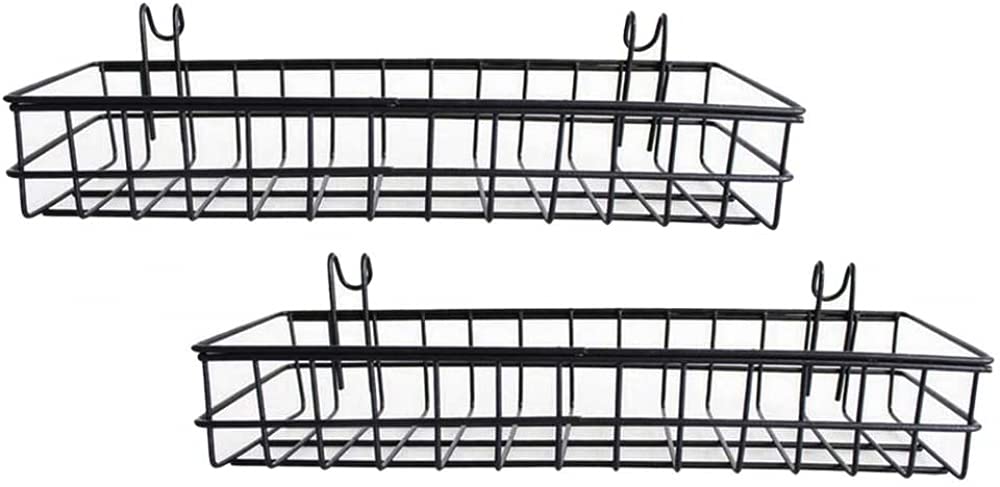 2 cestas de alambre de metal de malla para pared, bandeja colgante de panel de rejilla, cesta colgante de almacenamiento, cesta de malla colgante azul para colgar, cesta de almacenamiento