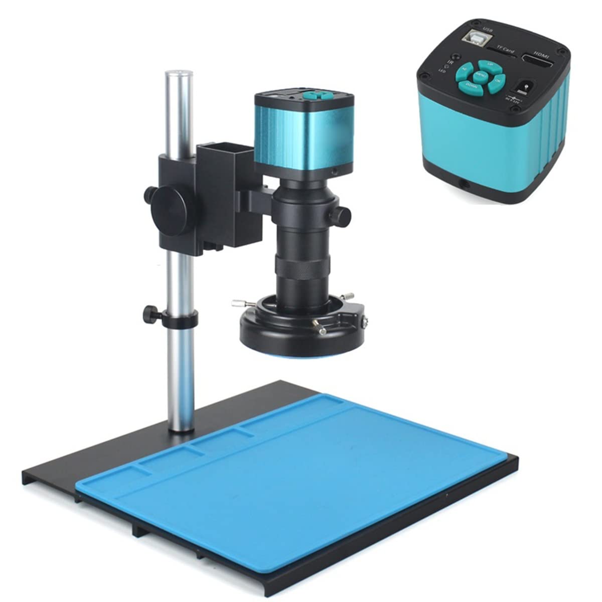 ASerZenith Microscope Kit 48Mp 4K Usb Digital Video Monocular Microscope Camera Continus Zoom 180X C-Mount Microscope Lens Adapters,One Color-A1 Set 130X