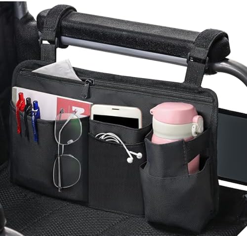 CTWWFS Bolsa lateral para cadeira de rodas com suporte de copo, a...