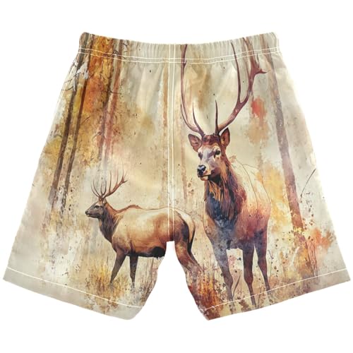 Boys Beach Board Shorts Watercolor Deer Elk Swim Trunk Teen Swimwear 8-16Y Multicolor2