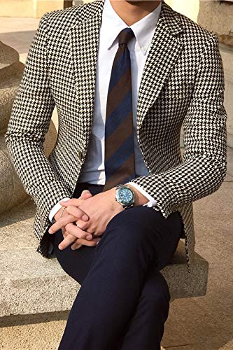 UMISS Men's Blazer Plaid Two Buttons Business Suit Jacket4
