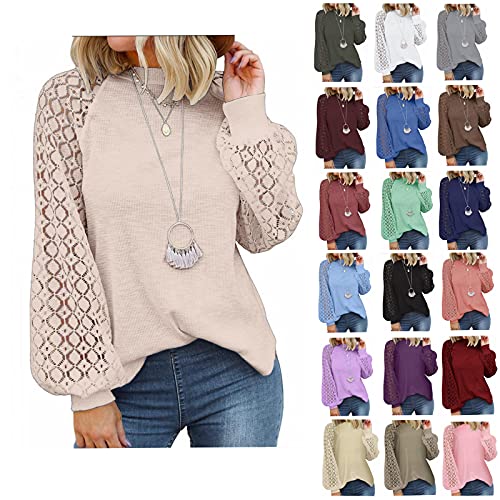 Fall Clothes for Women 2021 Trendy, Women Henley Shirts Long Sleeve Shirts Button Down Sexy Lace V Neck Slim Fit Blouses