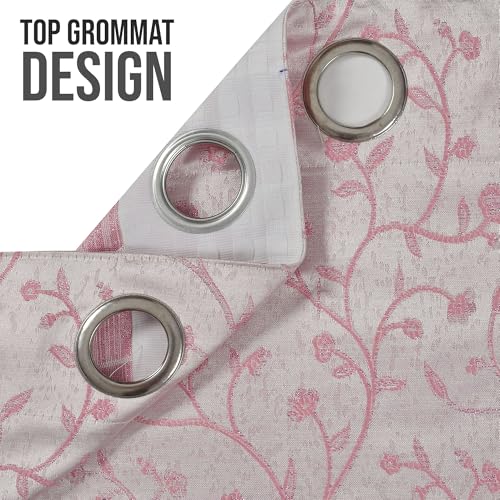Image of FRESH FROM LOOM Heavy Jari Jacquard Premium Luxury Semi Blackout Curtain 8 Feet Long Door & Window | Double Stitch | Eyelet Ring | Floral Print | Anti-Shrink Parda (8ft, Pink, 2pc)