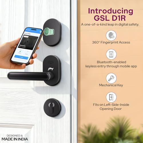 Image of Godrej Smart Lock I GSL D1R | 3 in 1 Digital Lock I Fingerprint, Mobile App & BLE | 360 Biometric | Ideal for Single Wooden Doors I 3 Yrs Warranty I Made in India | | Black
