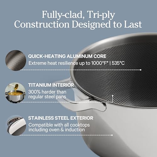 Our Place Titanium Pro Cookware Duo – Always Pan & Perfect Pot with Nonstick No-Coating Technology | Tri-Ply Titanium & Stainless Steel | Safe for Oven, Induction & All Cooktops up to 1000°F | Chrome - Image 6