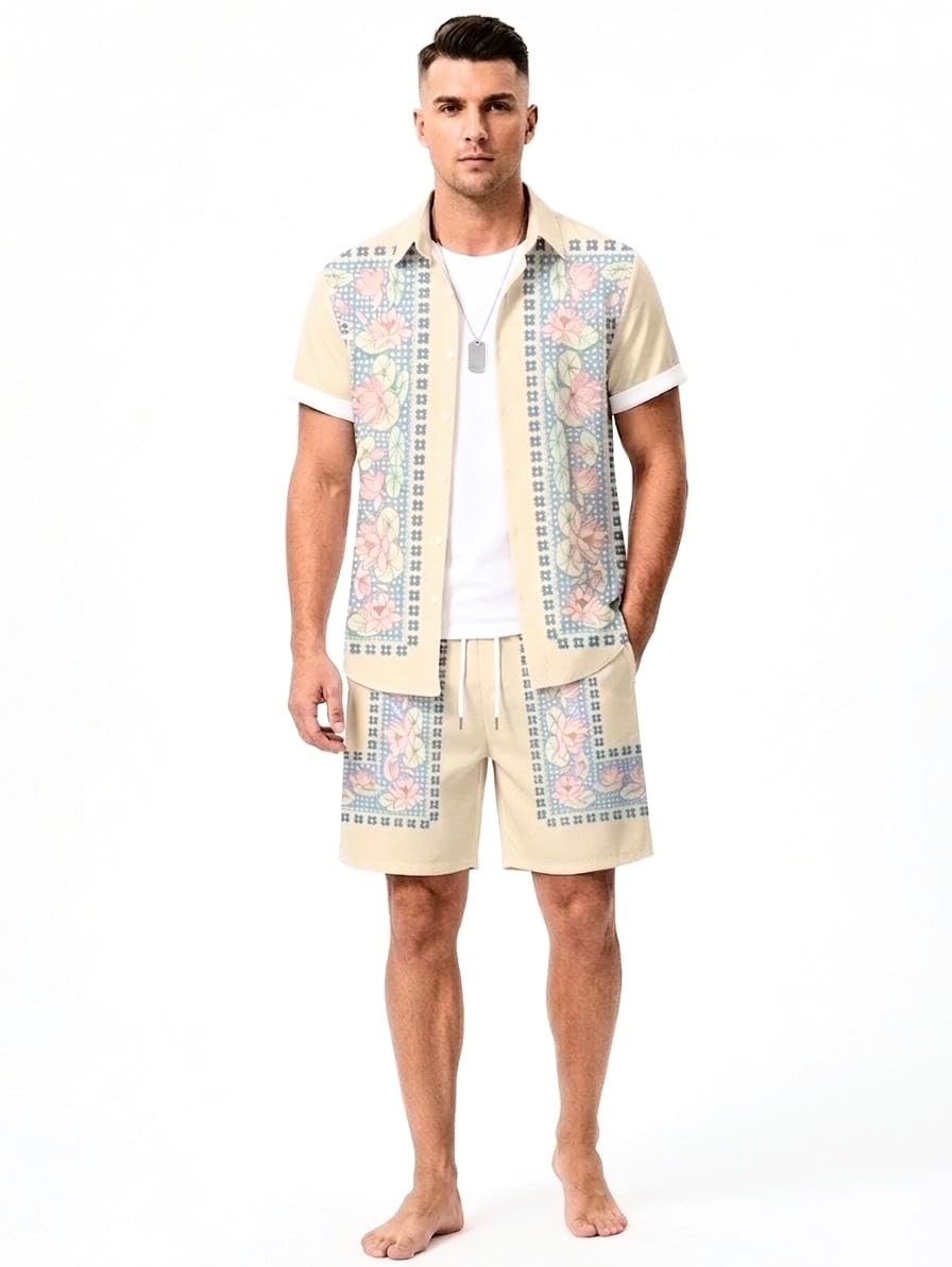 Co-Ord Set for Men | Trendy Night Dress for Mens|Shirt and Shorts Combo for Lounge | Stylish Summer and Travel Wear |Men's Matching Two-Piece for Vacation-image-41