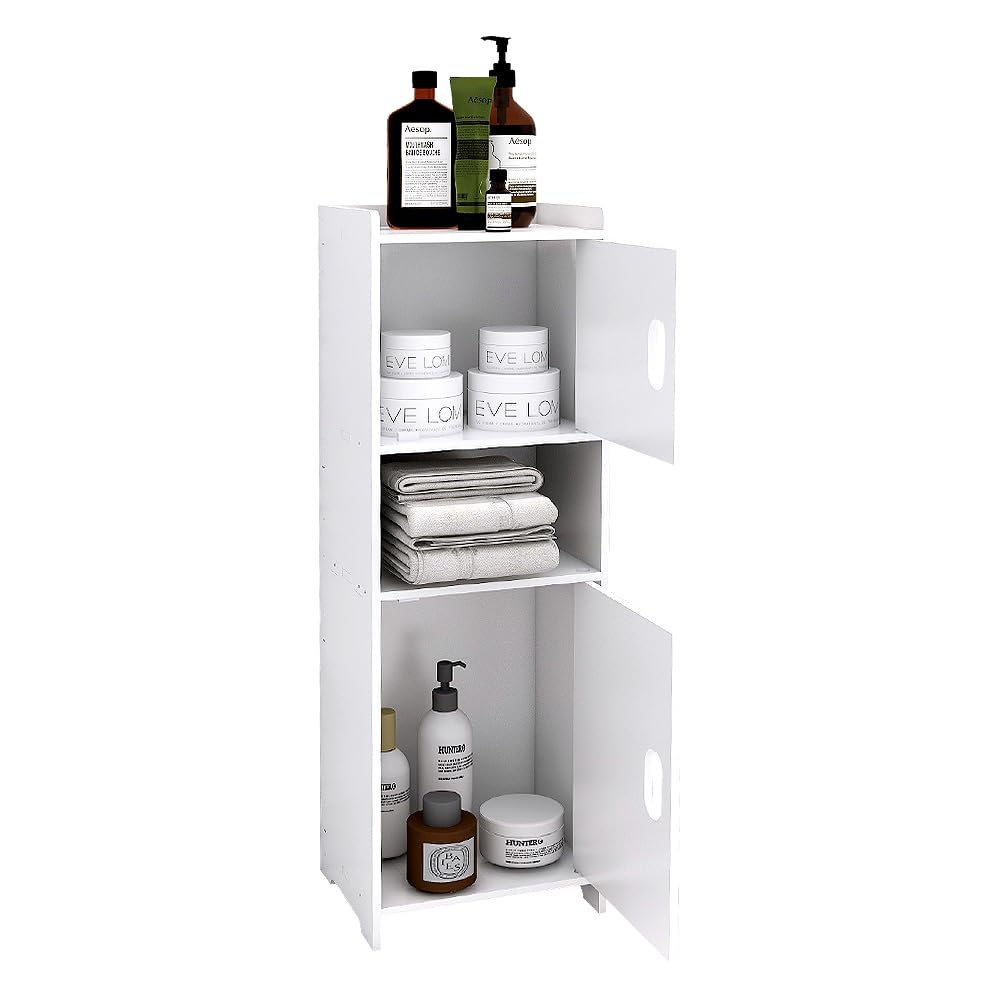 LANTUS Pequeño Mueble de Almacenamiento para Inodoro, Mueble de Baño con Soporte para Papel Higiénico con Armario y Estante Regulable - 24 * 20 * 72 cm - Blanco