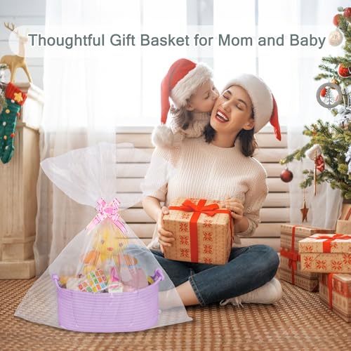 Image of COMSE Small Gift Basket Empty with Bag & Ribbons, Solid Purple