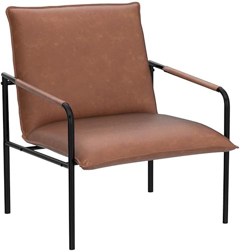 Miniatura 4 de MAISON ARTS Clearance on Silla de salón decorativa de piel sintética, sillón retro moderno de mediados de siglo con marco de acero para sala de Gris