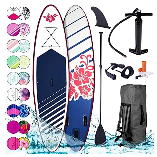 Brast Tabla Paddle Surf Lady | Stand Up Paddle Inflable Para Mujeres | 300Cm Varios Modelos | Incl. Accesorios Correa Para El Pie Remo Bomba Mochila De Transporte | Rosa Lila Blanca Roja | Hibiskus