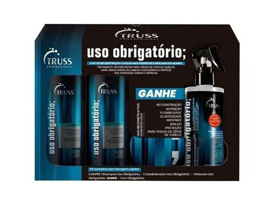 Kit Truss Reconstrução Capilar Uso Obrigatório | Tratamento Intensivo com Shampoo, Condicionador, Máscara e Leave-in para Força, Brilho e Redução de Quebra