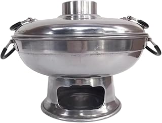 Aluminum Thai Hot Pot Tom Yum Serving Bowl, 20 cm – Traditional Thai Steamboat Soup Pot with Lid & Fuel Holder – Durable Lightweight Hotpot for Tom Yum, Shabu, or Soup Serving