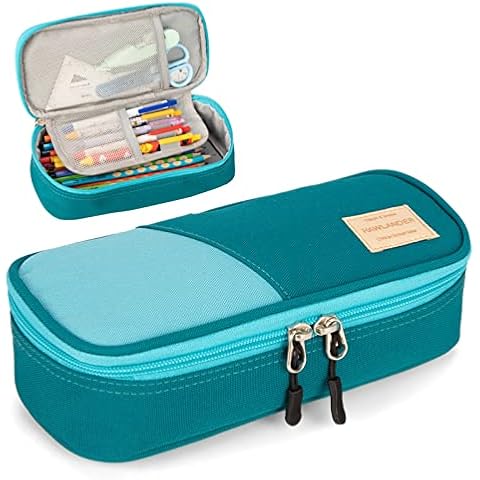 HawLander Kids Pencil Case for Girls or Boys, Cute Aesthetic Pencil Pouch, Large Size, Blue Green Cover