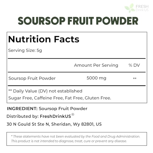 Image of FreshDrinkUS, Premium 1oz Soursop Fruit Powder, 100% Natural and Pure from Soursop Graviola Fruit, Soursop Fruit Tea, No Additives, No Gluten, No Sugar, Vegan, Guanabana Powder, Handmade Product