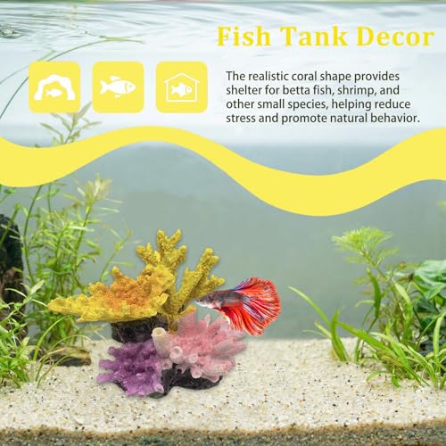 Image of Aquarium Decor Fish Tank Decorations Resin Coral Ornament, Small Aquarium Accessories Hideout for Betta Shrimp Goldfish, Artificial Reef Fish Tank Accessories Decorations