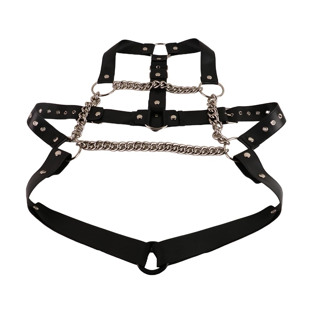 BDSM Restraints Men Sex Bondage Leather Harness with Cock Ring, Adjustable bondage gear & accessories for BDSM Play, Sex Restraints Punk sexy Harness for men