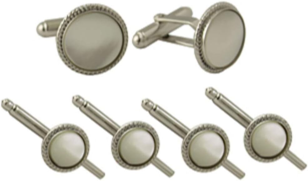 David Donahue Mens Sterling Silver Mother of Pearl Cuff Links Stud Set