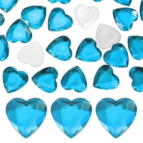 M METERXITY 25-Pack Heart Rhinestone, 25mm Acrylic Heart Rhinestone Stickers for Craft/Painting/Jewelry, Flat Back Plastic Gems Sticker [Water Blue]