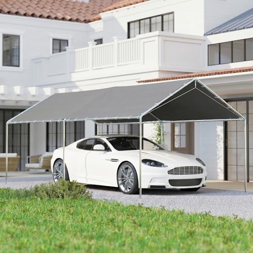 Outsunny Carpa Garaje para Coche 3x6 m, Cochera Exterior Portátil con Marco de Acero Galvanizado, Impermeable, Anti UV, Pabellón Gazebo de Jardín con Accesorios, para Eventos, Fiestas, Gris