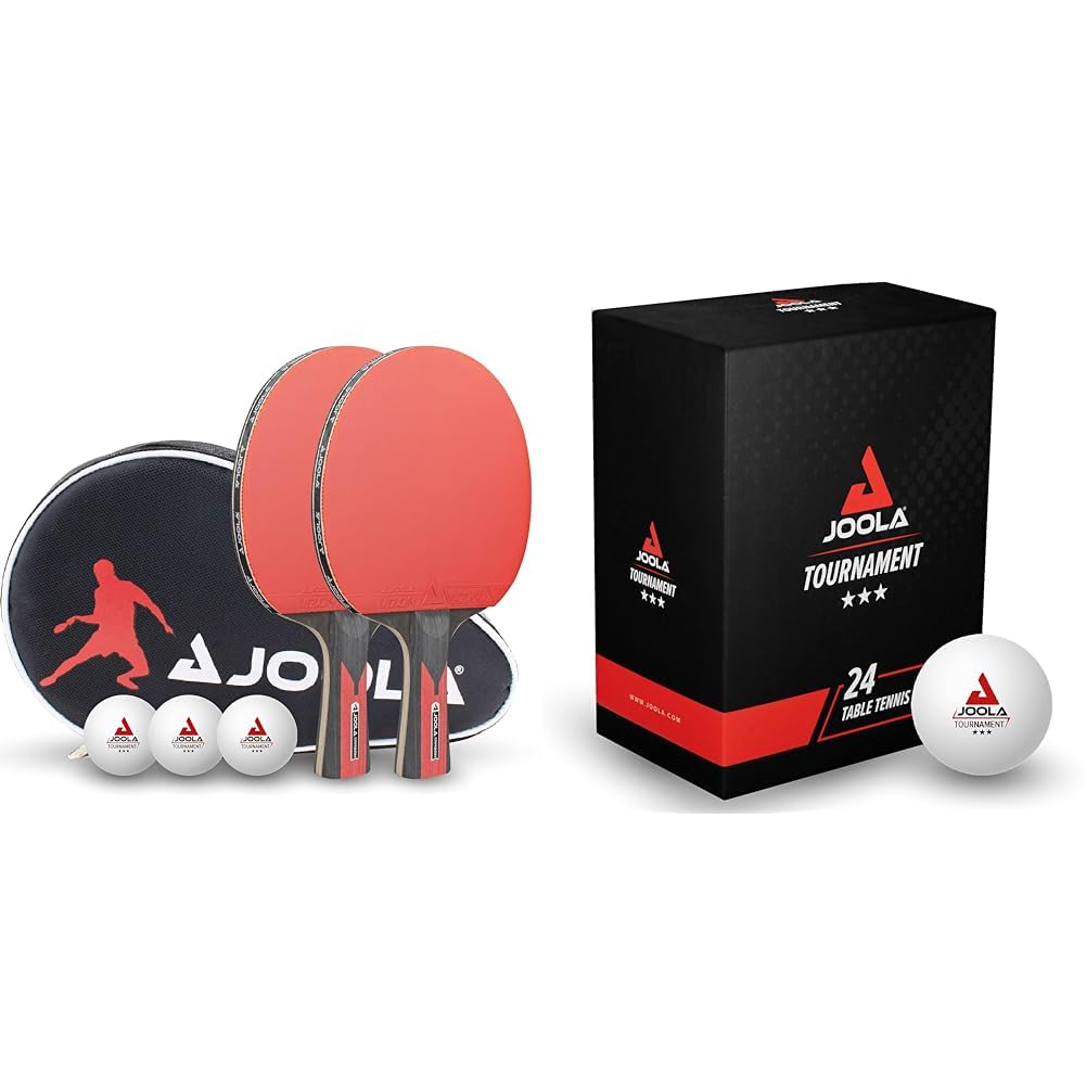 JOOLA Tischtennis Set Duo Carbon 2 Tischtennisschläger + 3 Tischtennisbälle + Tischtennishülle & Tischtennisbälle Tournament Selektierte 40+mm Durchmesser