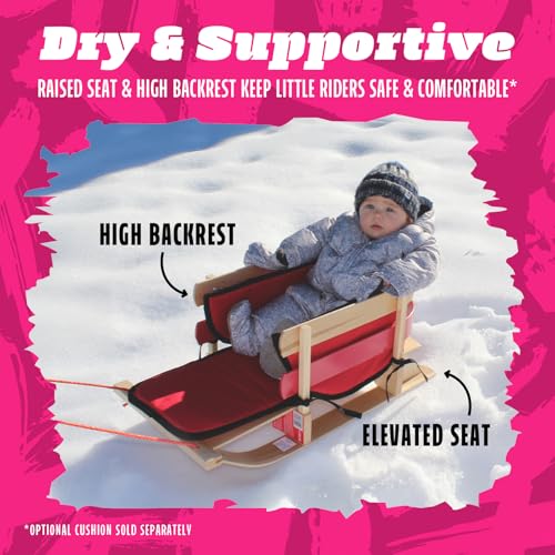 Flexible Flyer Baby Pull Sled. Wood Toddler Toboggan. Wooden Sleigh for Kids, Red, B40