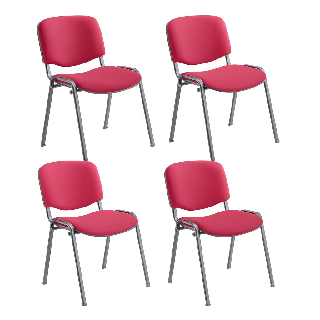 Office Hippo Heavy Duty Stackable Reception Chair, Black Frame, Fabric, Claret, Pack of 4