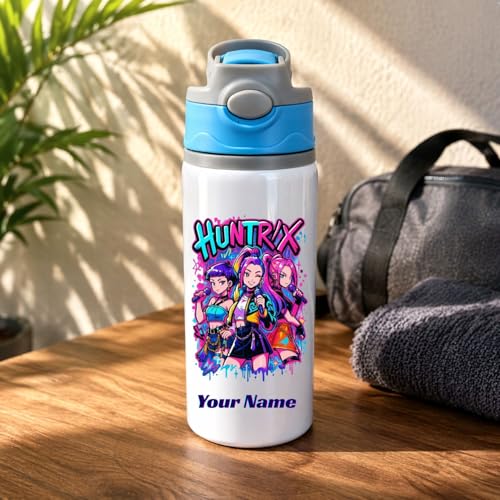 Image of Customized KPOP Name Printed Aluminium Water Bottle 600ml for Kids | School Sipper Bottle | Personalized Gift for Birthday, Rakhi | Return Gifts for Kids, Brother, Sister