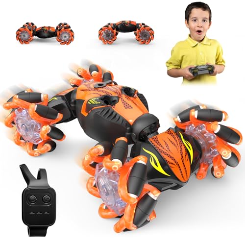 Bubbacare Coche teledirigido con control manual, coche con control manual con música de luz en aerosol, juguete giratorio de 360°, coche teledirigido 4WD a partir de 6 años de edad, niños