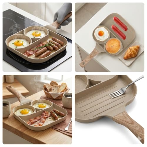 Image of 3 in 1 Frying Pan Dual Egg & Omelette Non-Stick Frying Pan with Heat-Resistant Handle | Stone-Finish Coating | Ideal for Eggs, Pancakes, Mini Uttapam & Snacks Cooking Pan (White)