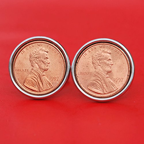 US 1997 Lincoln Small Cent BU Uncirculated Coin Silver Plated Cufflinks NEW - Lucky Penny