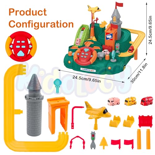 Image of Kidology Race Track Car Adventure Toy - Educational Playset for Kids Ages 3-7 | Montessori Puzzle Track, City Rescue Highways, Perfect Birthday & Christmas Gift,Multicolor