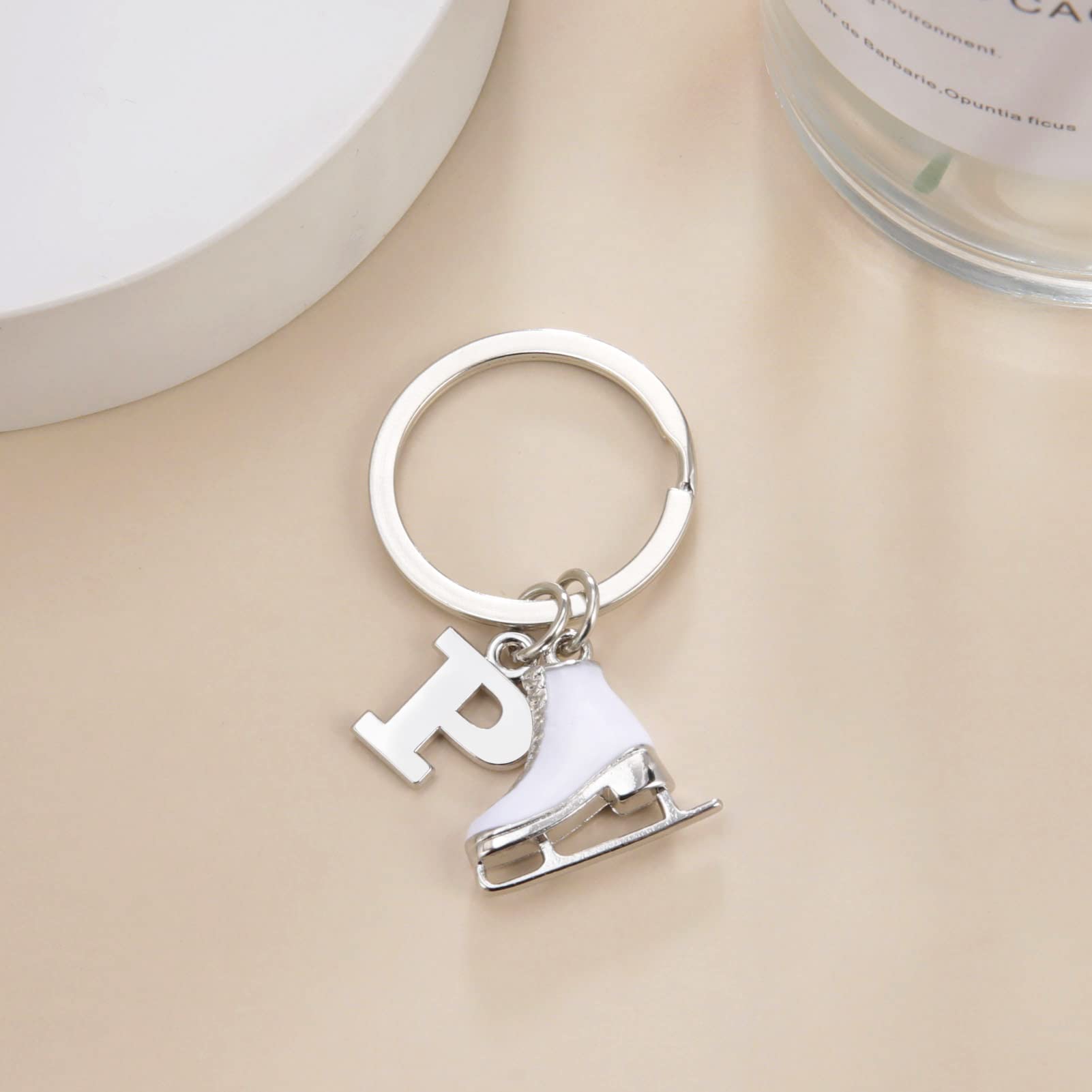 LIKGREAT Ice Skate Keychain Figure Skating Keychains Initial Ice Skating Charm Keyring Handbag Decoration, P, Medium - Image 2