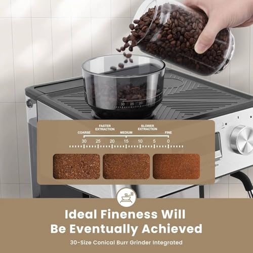 Image of Fastlink‚20 Bar Espresso Machine with Built-in Grinder & Milk Frother - Professional Coffee Maker for Barista-Quality Espresso at Home