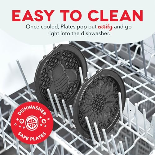 Image of Dash MultiMaker Mini System Removable Plate Set - Nonstick Replacement Plates for Spring Waffle Breakfast - Waffle Maker Not Included - 4-Inch - Two-Pack - Sunflower & Bee