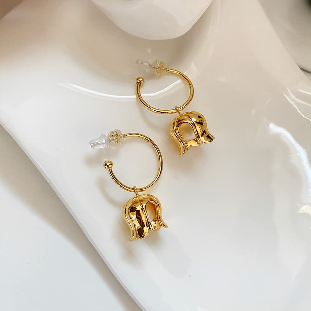 CFWSHJ Klassische Creolen mit natürlichen Perlen im französischen Maiglöckchen-Design aus 14-Karat-Massivgold über S925-Sterlingsilber – Raffinierter und Zeitloser Perlenschmuck – ideales