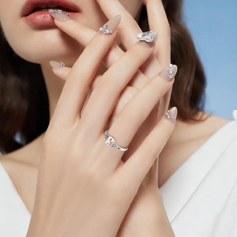 Personalized Photo Ring 925 Sterling Silver Birthstone Rings for Women Custom Memorial Ring Promise Rings for Her Lover2