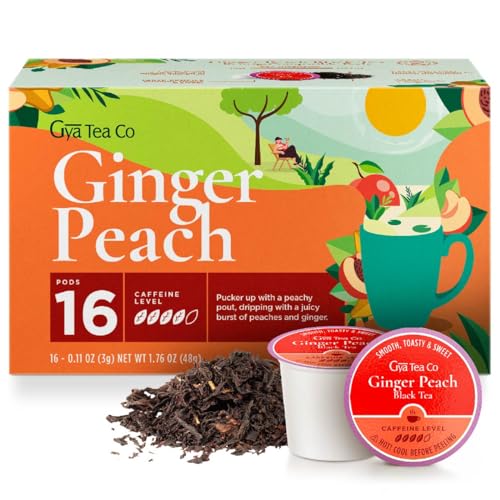 Gya Tea Co Chamomile Mint Herbal K Cups Tea Pods Variety Pack & Ginger Peach Black Tea K Cups Variety Pack for Keurig 2.0 &1.0