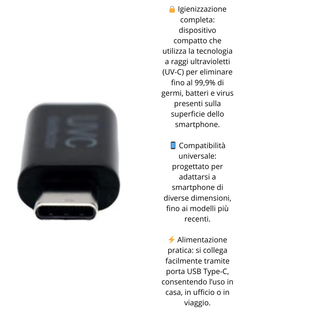 Sterilizzatore raggi UV portatile per smartphone con ingresso USB type-C
