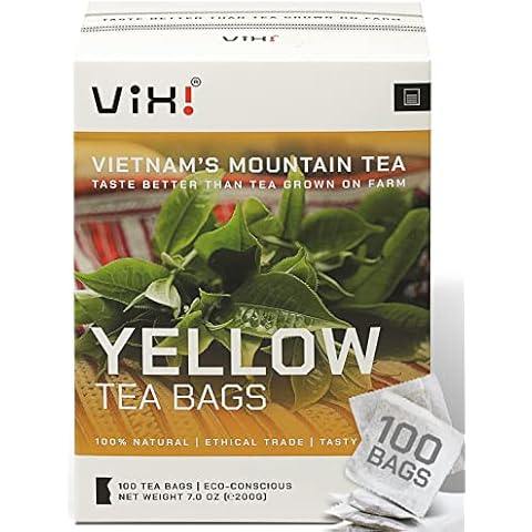 VIXI Yellow Tea Bags, 100 Counts, Vietnam's Mountain Tee, Balanced Flavored, Antioxidant, Tagless, Caffeinated, 100% Natural from Ancient Tea Tree for Hot and Cold Brew Cover