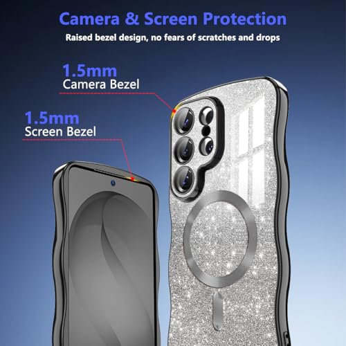 Meshine for Galaxy S26 Ultra Case, [Compatible with MagSafe][Built-in Camera Lens] Magnetic Curly Wavy Frame Shockproof Shiny Cute for Women Girls Cover for Samsung Galaxy S26 Ultra,Glitter Black - image 6