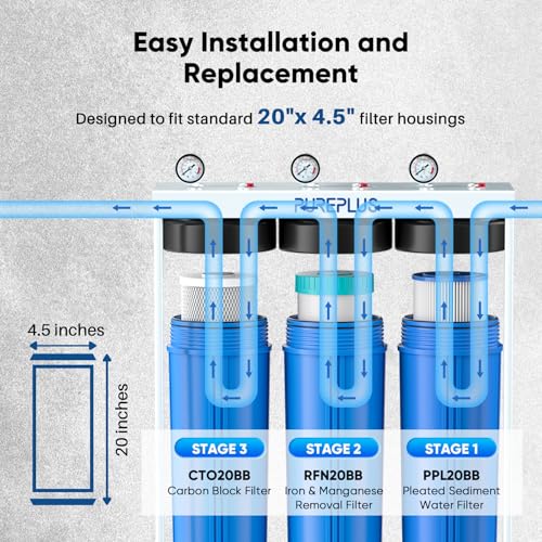 Filtro de agua de 3 etapas con cartucho plisado y bloque de carbón activado 8