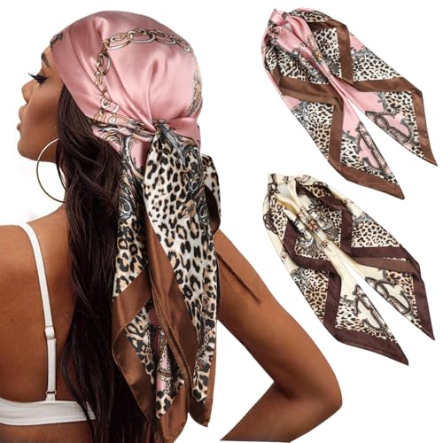 MaopaoBeauty 2 Pack Head Scarves Satin Hair Scarf for Women Like Silk Hair Wrap 35 Square Head Wrap & Bandana For Sleeping Neck & Bag Scarf Tops for Women Festival Bandana
