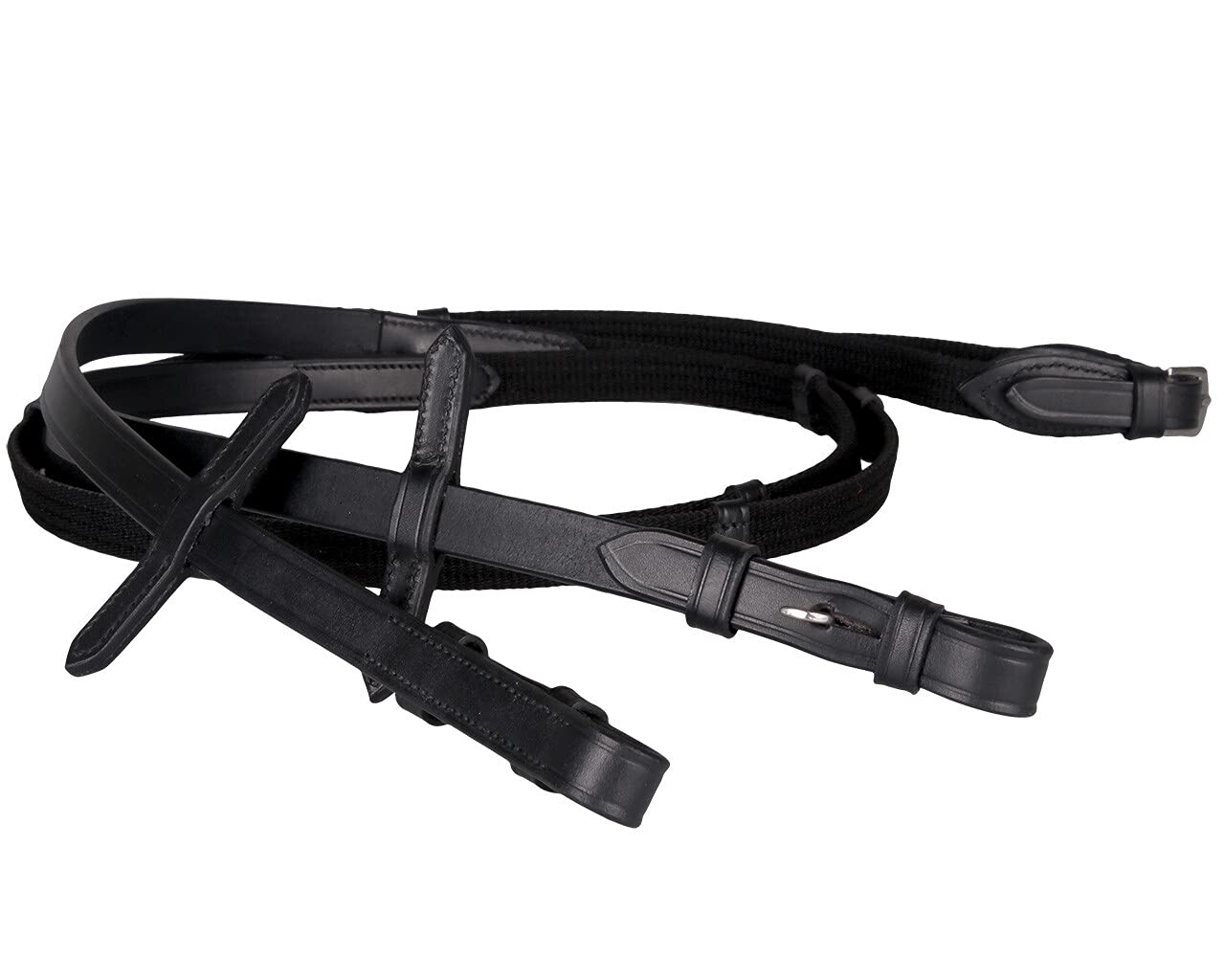 QHP Schwedische Trense Lupine Leder Stirnriemen mit Strass-Splittern (Pony, schwarz/grau)