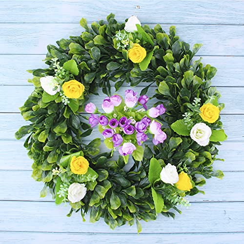 Geboor Faux Boxwood Wreath, 15" Artificial Green Leaves Wreath For Front Door Hanging Wall Windows Decoration Holiday Festival Wedding Decor #TOP3