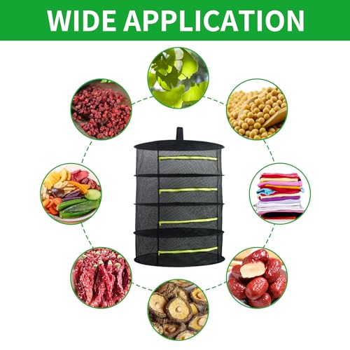 XNJIHWA 2ft 4 Layer Hanging Herb Drying Net Collapsible Plant Drying Rack Herb Drying Rack Hanging with Zipper for Plants,Buds,Fruits,Flowers,Vegetables,Clothes - Image 3